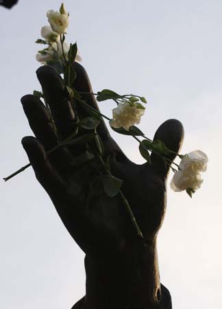 Flowers on a statue