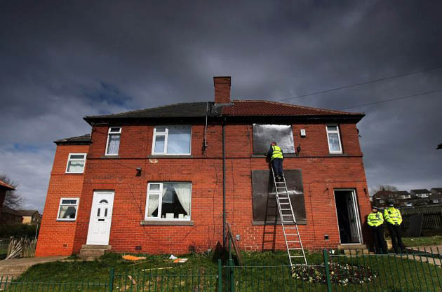 The Matthews family home now lays empty and boarded up with steel shutters