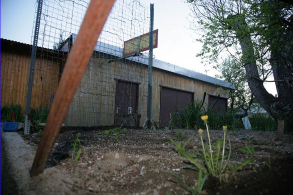 The backyard of the shared building where the Fritzl family lived