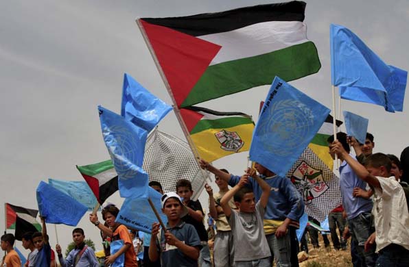 People waving flags