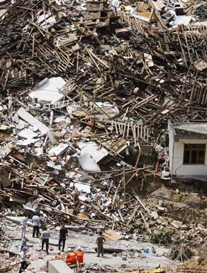 Collapsed houses in China