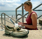  Charlotte Higgins writing a blog at the Folkestone Triennial art show