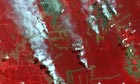 Satellite image of smoke from forest fires and land clearance in Riau, Sumatra