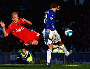 Dirk Kuyt tackles Phil Neville