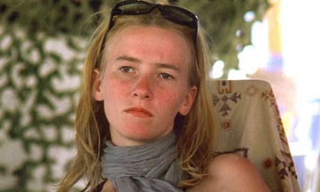 Peace activist Rachel Corrie is shown at the Burning Man festival in a photo from September 2002, in Black Rock City, Nevada