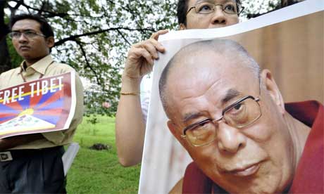 A poster of the Dalai Lama at a pro-Tibet protest in Jakarta, Indonesia