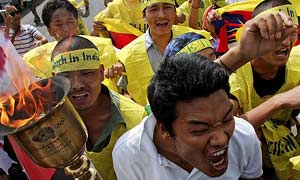 A pro-Tibet protest in New Delhi, India, ahead of the arrival of the Olympic torch this week