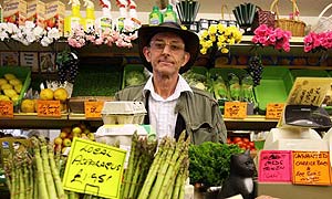 Barry Hamilton at his greengrocer's shop in St Neots, Cambridgeshire
