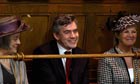 Gordon Brown waits to addresses the General Assembly of the Church of Scotland