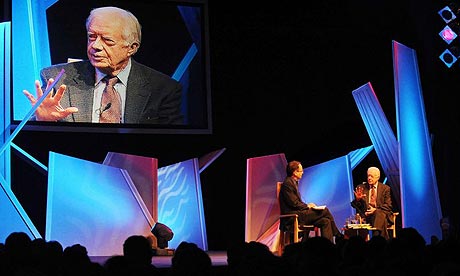 Former US President Jimmy Carter speaking at the 2008 Hay Festival