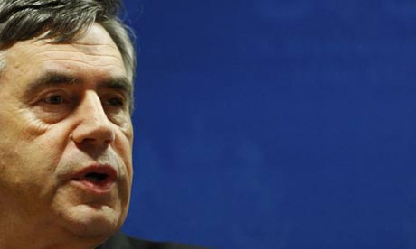 Gordon Brown speaks at a news conference in Brussels