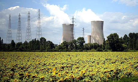 A field of sunflowers in front of the Areva Tricastin nuclear plant in in Bollene, in the south of France