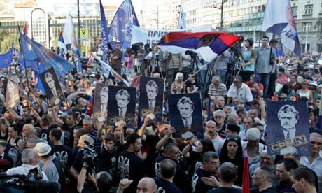 Ultra-nationalist protesters during a rally in support of Radovan Karadzic in Belgrade
