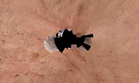 Nasa image showing the full circle panoramic view from the Mars Phoenix lander taken during the first several weeks after arriving on an arctic plain on Mars in late May