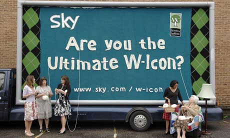 A giant billboard knitted out of wool to promote the search for a Sky TV presenter to become the face of the Women?s Institute