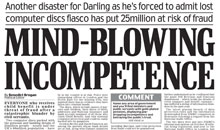 Daily Mail cover story on the lost computer discs row in November 2007