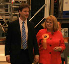Nick Clegg and Elizabeth Shenton at the Bombardier factory in Crewe. Photograph: Jules Hornbrook