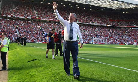 Alex Ferguson on the Old Trafford pitch